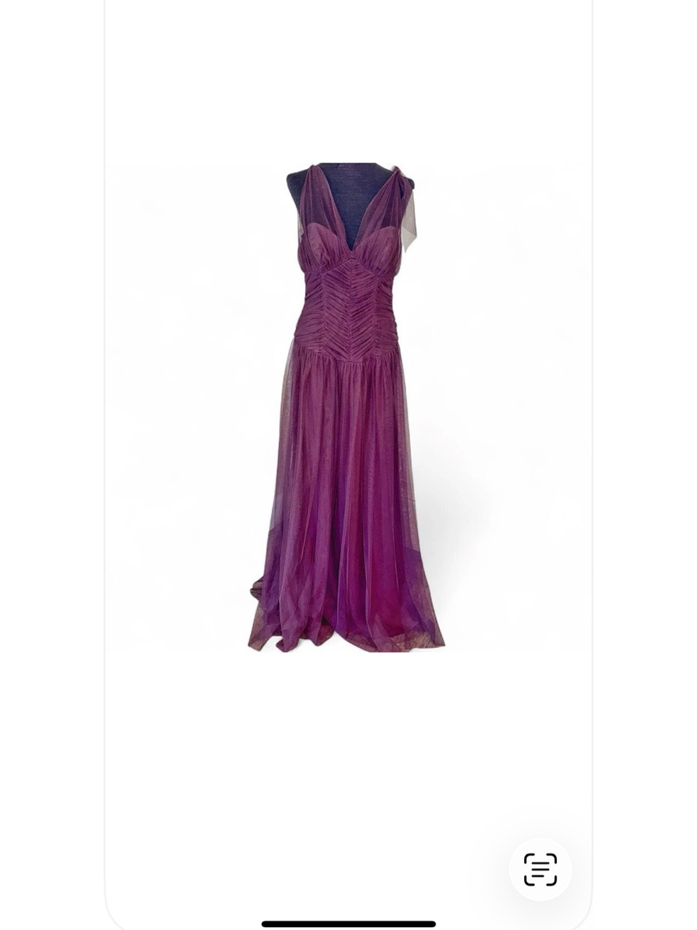 Vera Wang Plum Tulle Evening Gown with Ruched Bodice